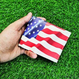 Men Bifold Leather Wallet USA American Printed Flag